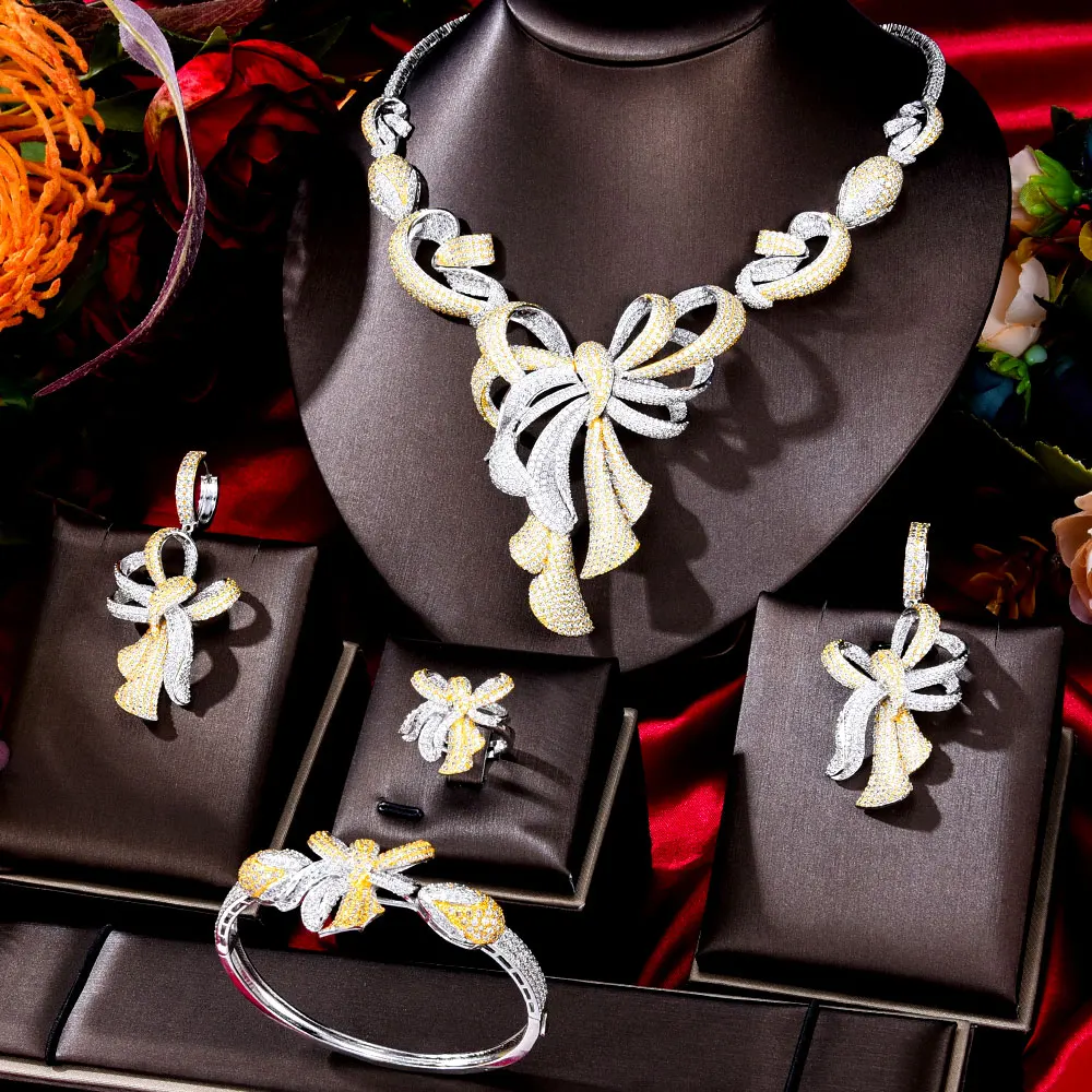 

GODKI Big Fashion 4PCS Luxury Bowknots Nigeria Jewelry Sets For Women Wedding African Cubic Zircon CZ Dubai Bridal Jewelry