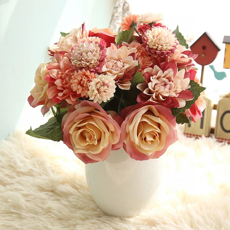 1 Комплект шелковые искусственные цветы розы Букет пион искусственный цветок