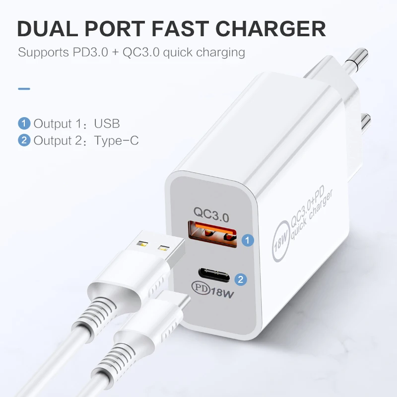 Сетевое зарядное устройство FLOVEME USB Type A/Type C 18 Вт|Зарядные устройства для