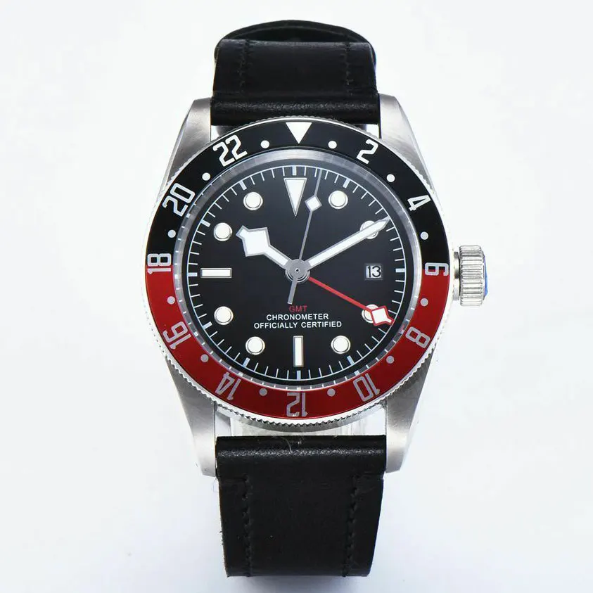 41 мм Мужские часы GMT автоматический черный стерильный циферблат сапфировое