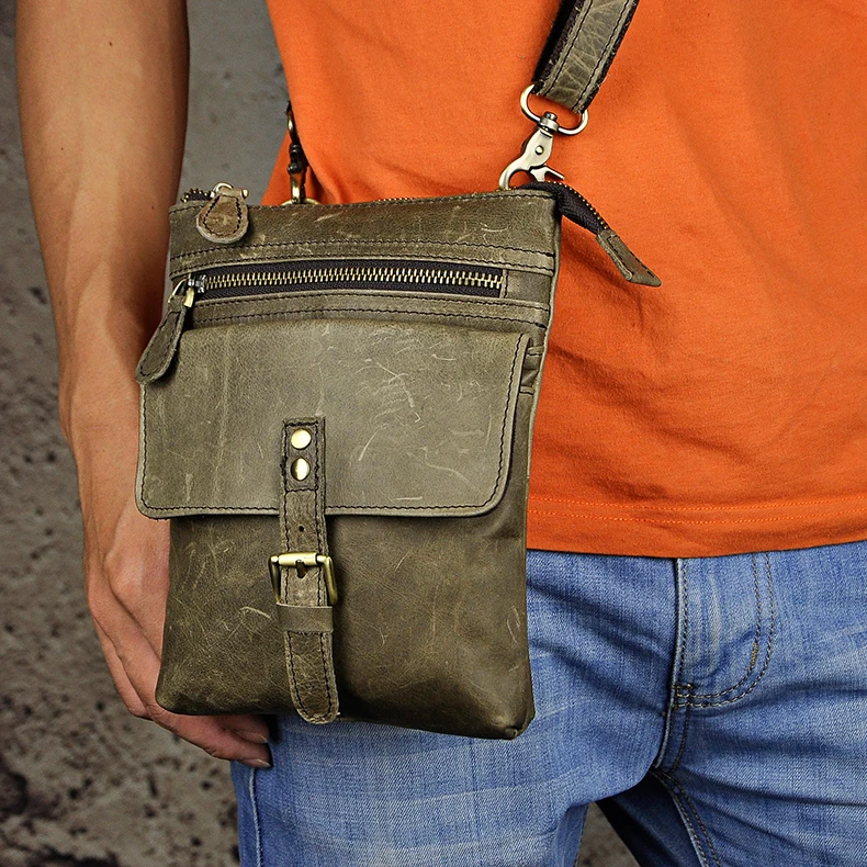 light grey Мужская модная кожаная многофункциональная Повседневная сумка Mochila через плечо, Дорожный Чехол для телефона, сумка на пояс, поясная сумка 6574-d - Цвет: light grey
