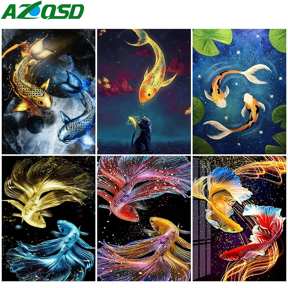 

AZQSD полный набор для картин из алмазов Новое поступление рыбы ручной работы подарок рукоделие Алмазная вышивка животные мозаика украшение ...