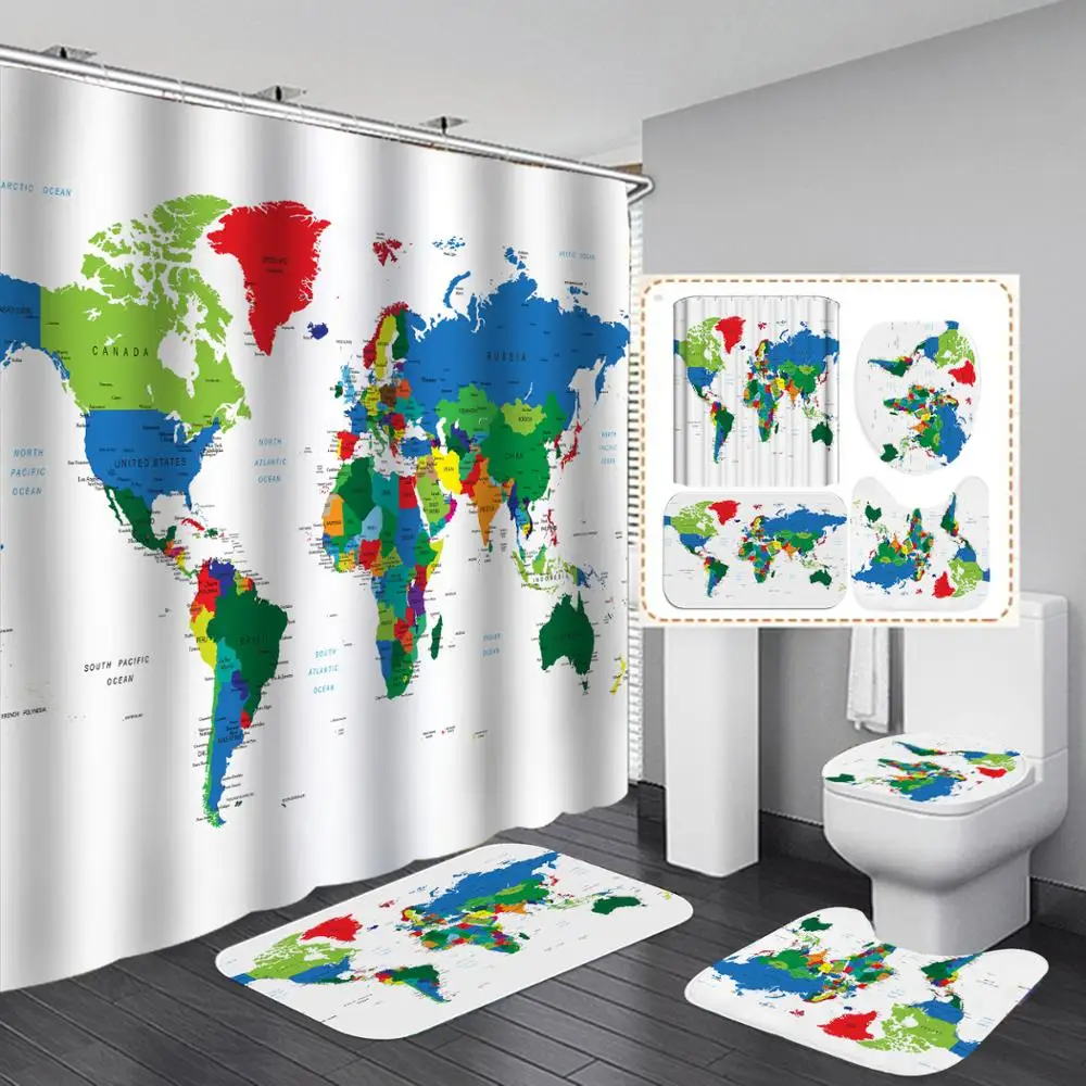 Periodic Table of Elements Shower Curtain 4 Piece Carpet Cover Toilet Bath Mat Pad Set Bathroom with 12 Hooks | Дом и сад