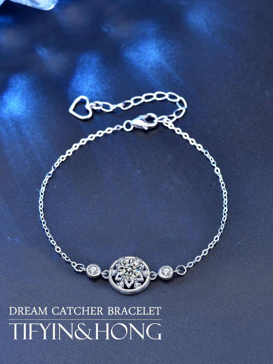 

2021 classic sky star round bag Bracelet solid color romantic mosan diamond carat high-grade Bracelet postage free Sterling Silv