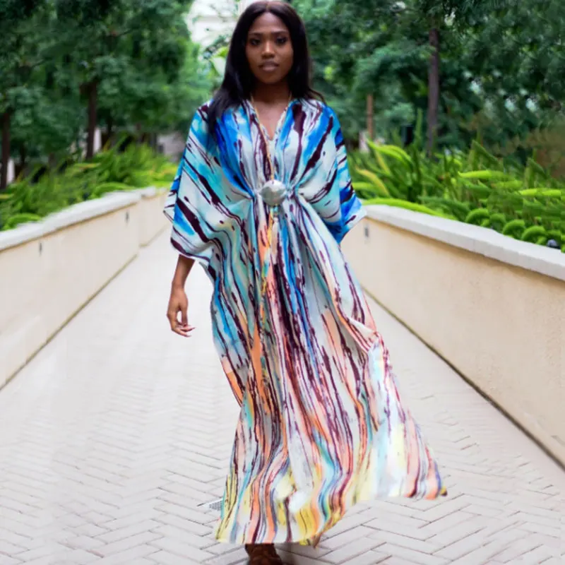 2021 богемное летнее пляжное платье с тропическим принтом разноцветная Шифоновая