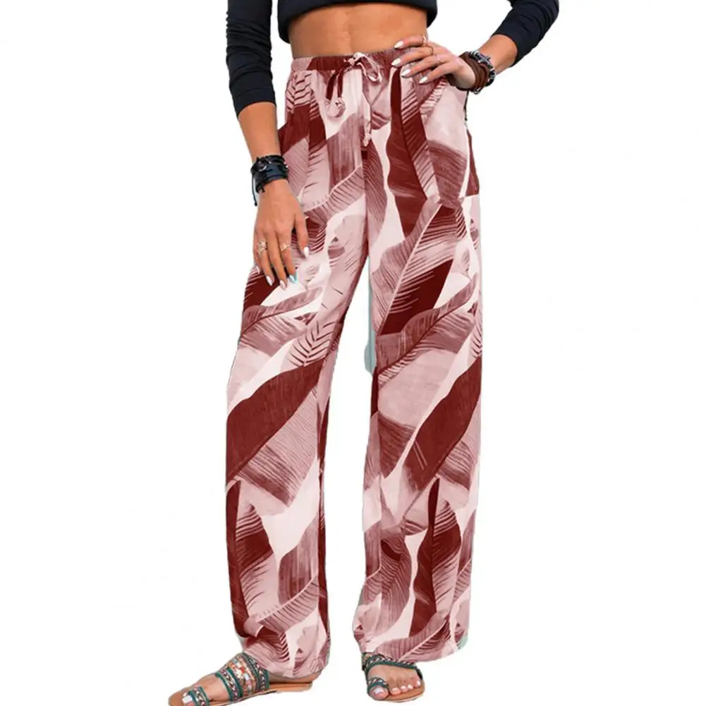 

Plus Size Women Pants Fashion Printed Casual Wide Leg Pants Elastic Waist Sweat Absorbent Trousers Summer