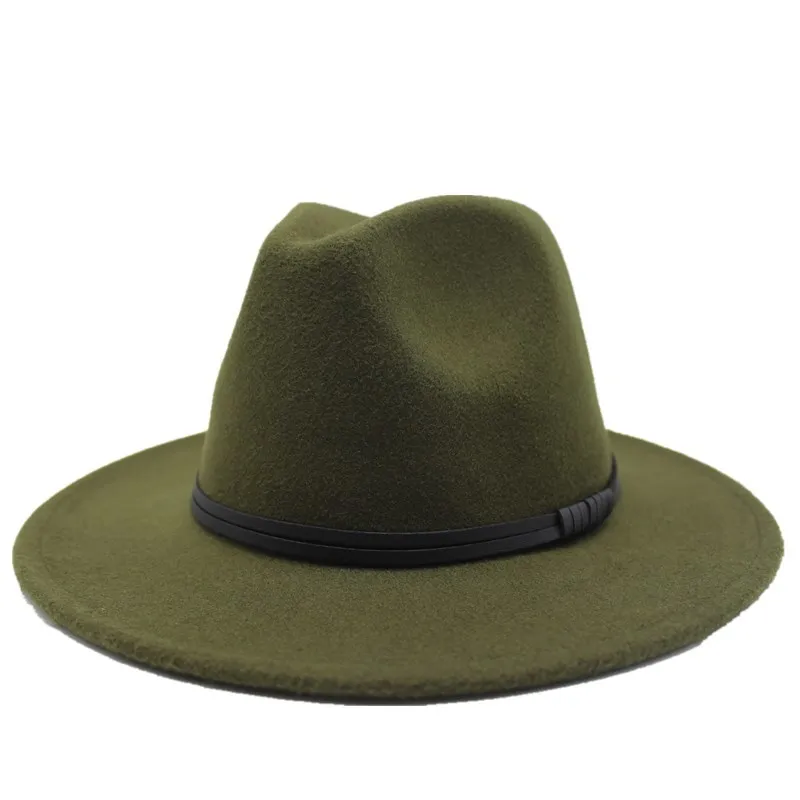 Winte шерсть фетр Джаз Fedoras шапки со шнурками Пряжка декор для женщин унисекс Панама с широкими полями Трилби ковбойская Кепка Панама