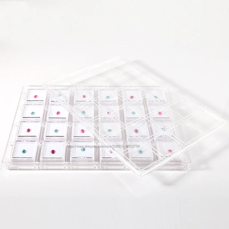 Портативный прозрачный акриловый дорожный ящик для драгоценных камней, чехол для хранения ювелирных изделий, лоток, каменный держатель, органайзер с 24 шт., 4x4 см, алмазные коробки