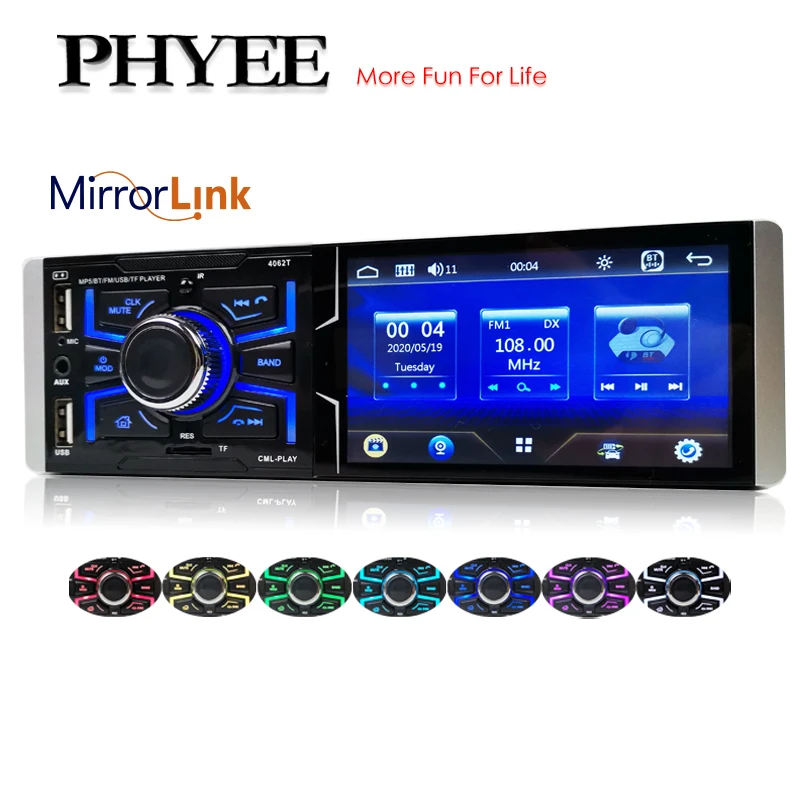 

Автомагнитола 1 Din Mirror Link, стереоприемник с сенсорным экраном 4,1 дюйма, Bluetooth, громкая связь, A2DP USB TF, мультимедийный плеер, головное устройство...