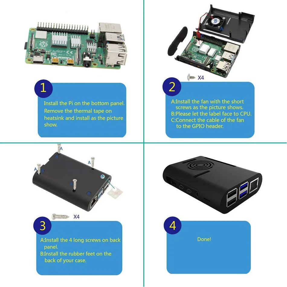 Для Raspberry Pi 4 Чехол Модель B защитный чехол ABS с охлаждающим вентилятором +