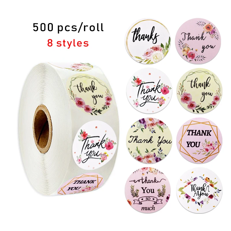 

500pcs Thank You Stickers Floral Seal Labels Circle Cute gratitude Stickers For Wedding Party Cards Envelope Stationery Sticker