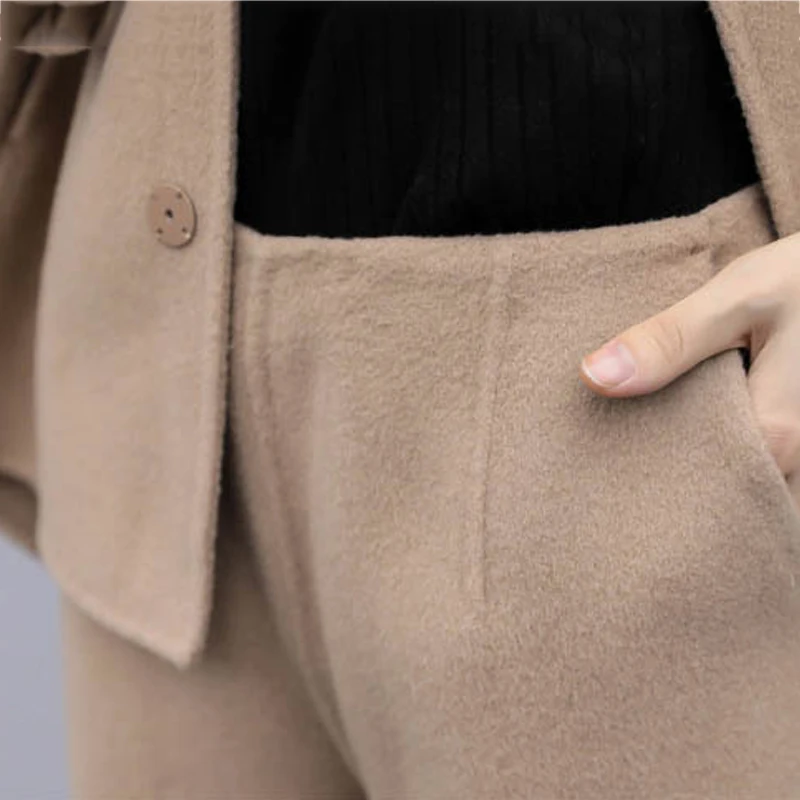 Женские осенние и зимние брюки большого размера из двух частей Шерстяная Рубашка