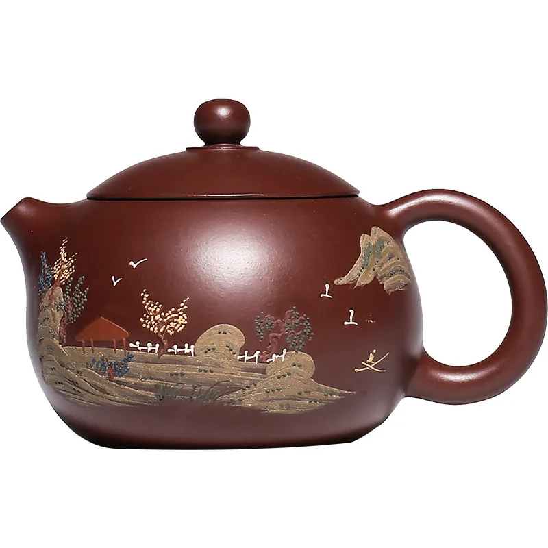 

Teapot Yixing original mine red clay purple clay teapot handmade clay painting landscape western style teapot Chinese tea set