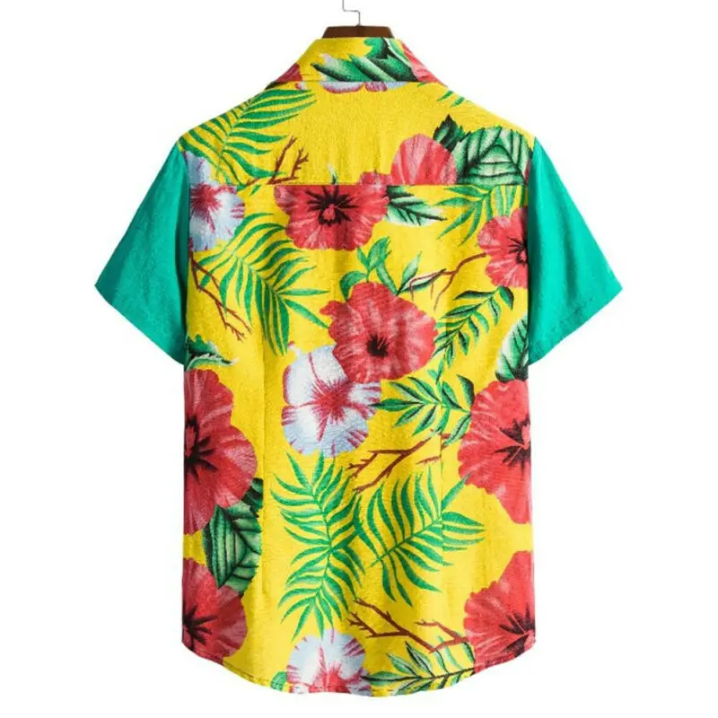 

Men Short Sleeve Button Down Shirt Blouse Floral Print Casual Loose T-shirt Top Beach Casual Printing