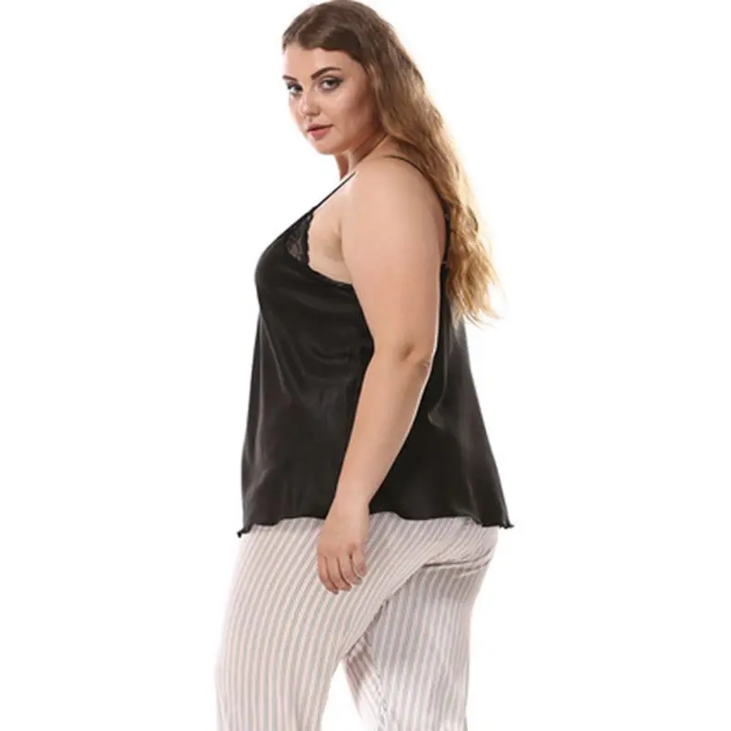 Большие размеры пижамы для женщин кружева v образным вырезом в полоску на