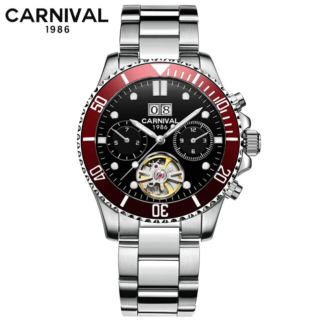 Tourbillon механические часы для мужчин Топ люксовый бренд карнавальные часы спортивные автоматические часы водонепроницаемые мужские часы Relogio светящиеся - Цвет: Красный