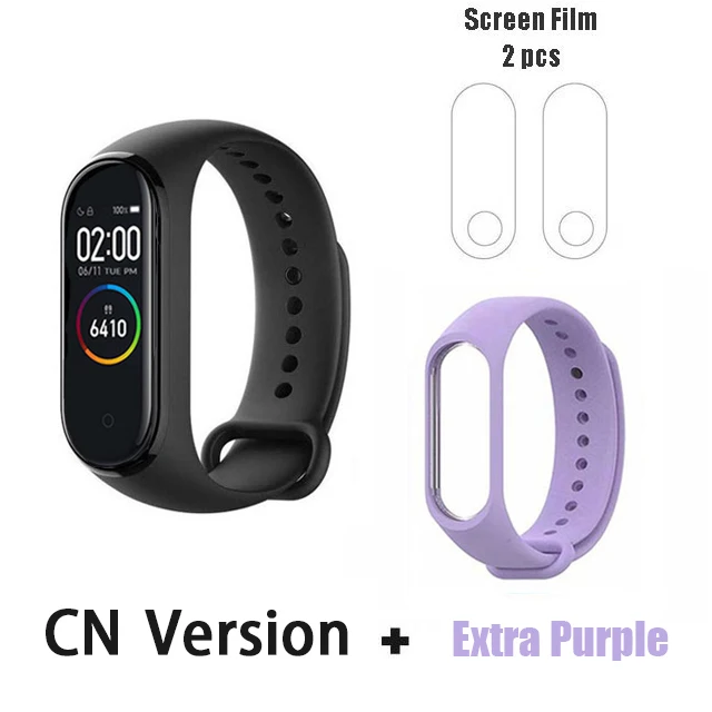 CN purple film Глобальная версия Xiaomi Mi Band 3 Смарт-Браслет фитнес-браслет 3 большой сенсорный экран сообщение частота сердечных сокращений Smartband - Цвет: CN purple film