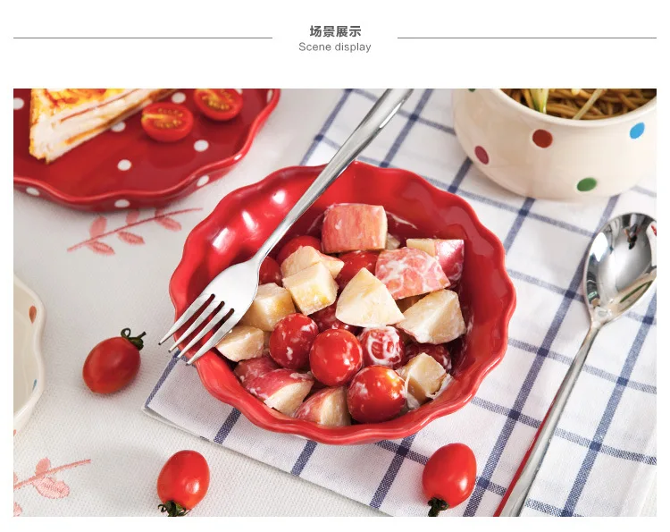 Бытовая Керамическая тарелка посуда в горошек Корейская милый десерт Салатница