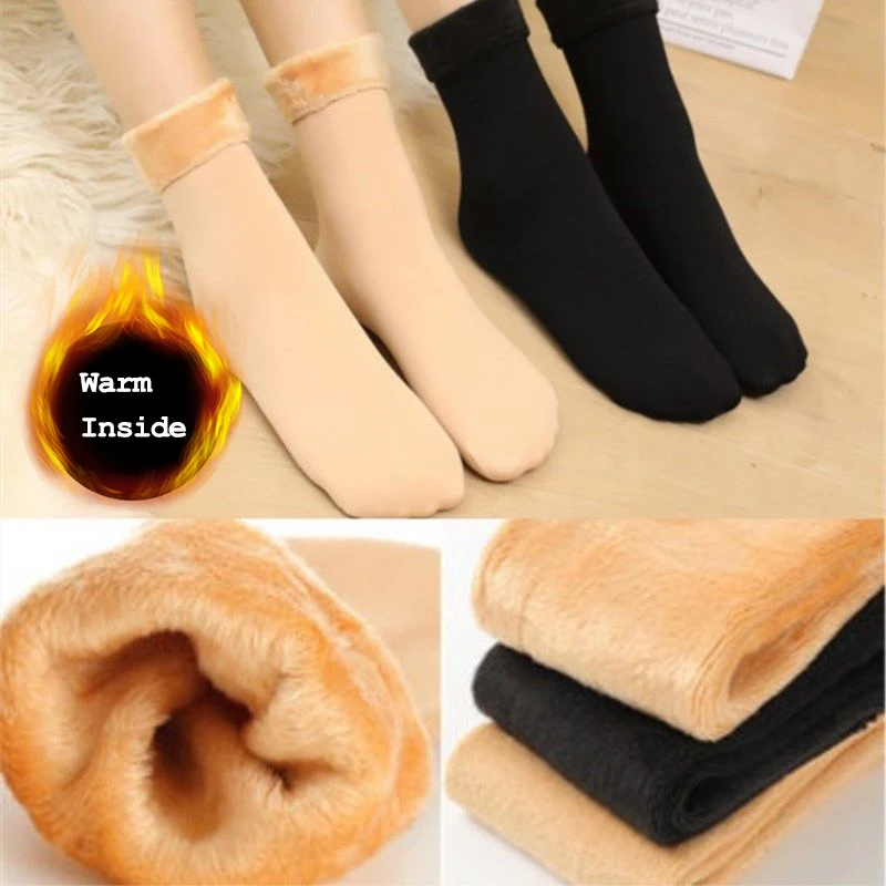 Womens Underwear Socks Velvet Warm Thermal Socks Sexy Lingerie Solid Casual Clothes Autumn Winter Stocking Soft Thick Warmers