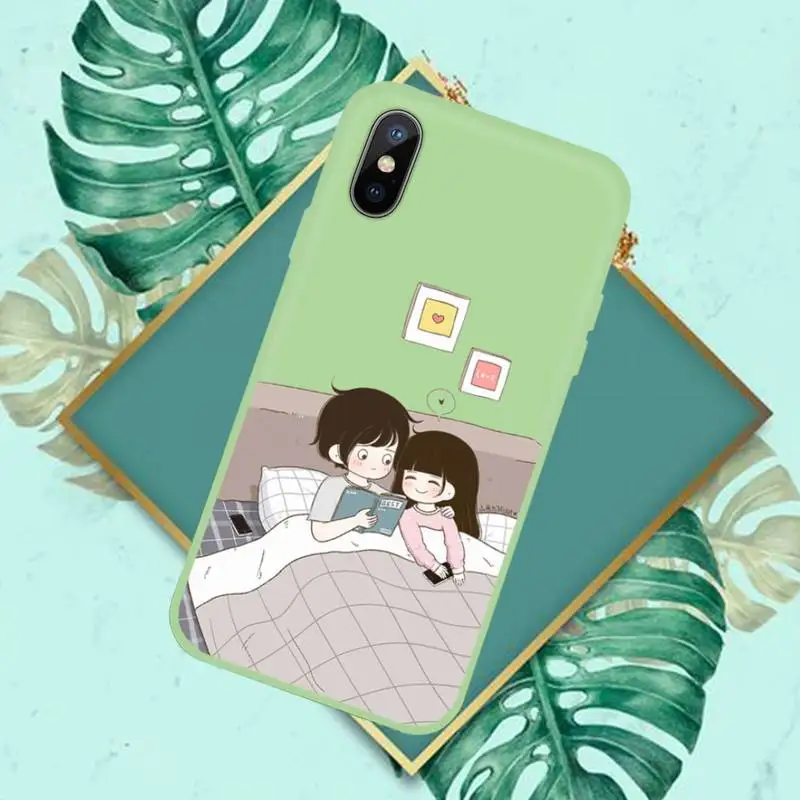 

Cartoon couple BFF Phone Case Green Candy Color for iPhone 11 12 mini pro XS MAX 8 7 6 6S Plus X SE 2020 XR