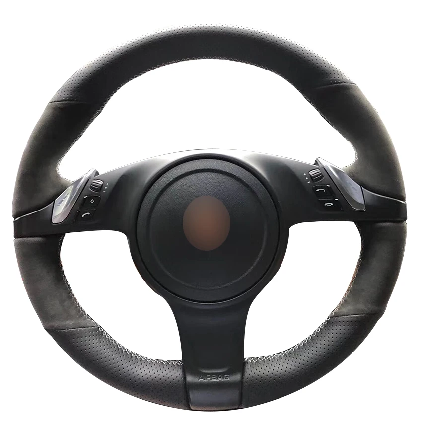 

Black Synthetic Leather Black Suede Car Steering Wheel Cover for Porsche Cayenne Panamera 2010 2011