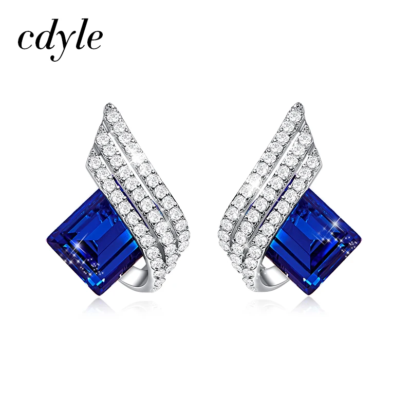 Cdyle, 925 пробы, серебряные серьги с крыльями, зеленый циркон, прямоугольные серьги-гвоздики для женщин, пирсинг, Модная бижутерия - Окраска металла: Имитация родиевого покрытия