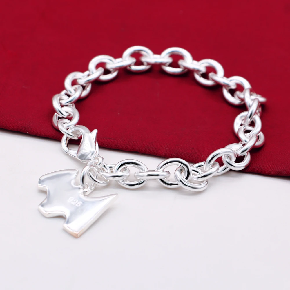 

925 Sterling Silver Love Heart Bracelets For Women Party Gift Fashion Joyas de Chain Charm Bracelets Dog Pendant Jewelry