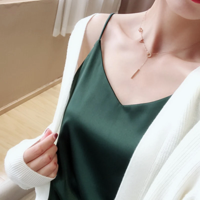 Однотонный Повседневный Топ без рукавов с v-образным вырезом женский жилет