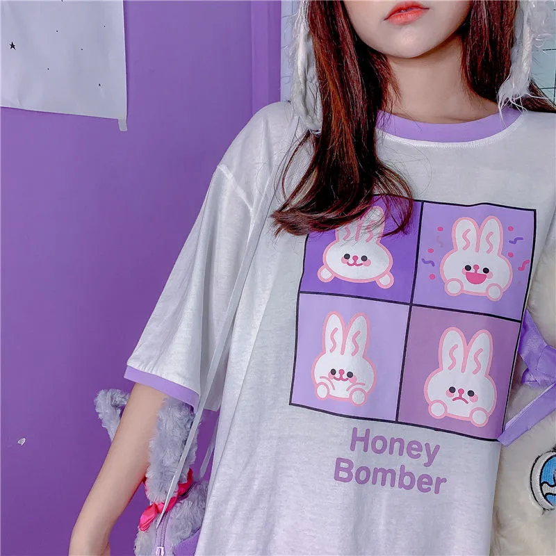 

Футболка женская в японском стиле с принтом кролика и коротким рукавом