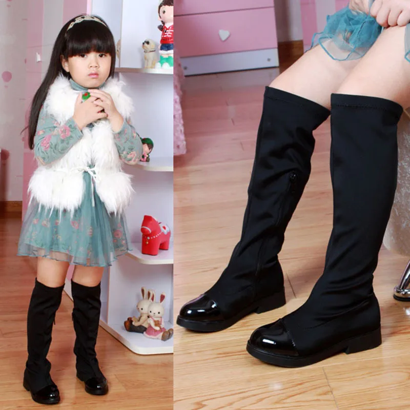 Winter Kids Boots Girls Leather Shoes Elastic Cloth Over Knee High Children For Princess Plush KS682 | Детская одежда и обувь