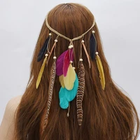 bohemian ethnic style retro fringed feather headband pure hand woven feather hair rope hair accessories gypsy indian jewelry