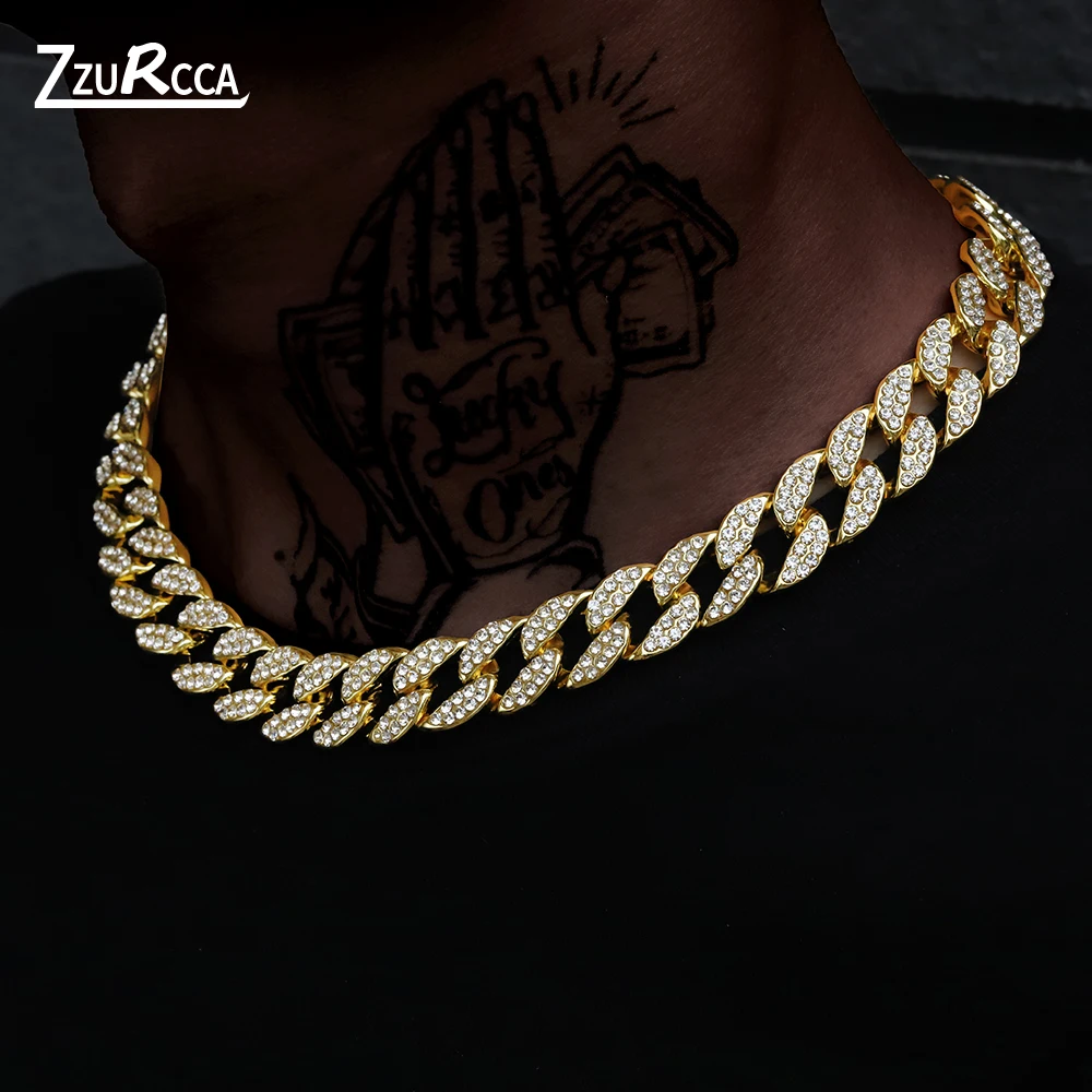 

Gold Color Men Chain Bling Bling Miami Iced Out Rapper Necklace for Women Hip Hop Choker Collar Grunge Jewelry frete gratis