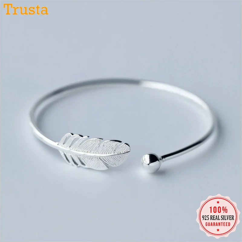 Trusta, новинка,, 925 пробы, серебряный браслет, ювелирное изделие, 9,1 г, материал, цельное серебро, простой открытый Браслет-манжета, подарок для девочек, DS1504