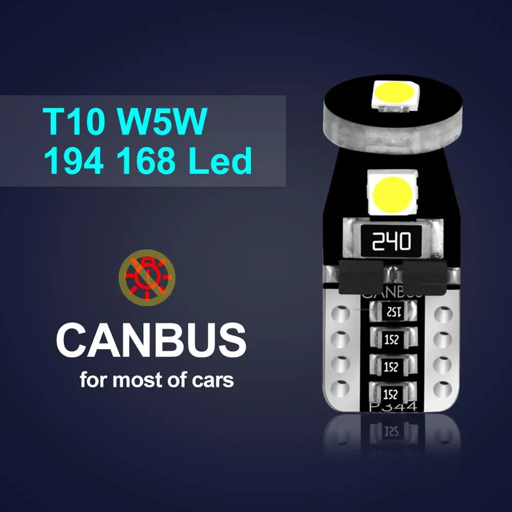 Светодиодные лампы T10 Canbus W5W 168 194 для салона автомобиля 12 В 6000 К белые 10