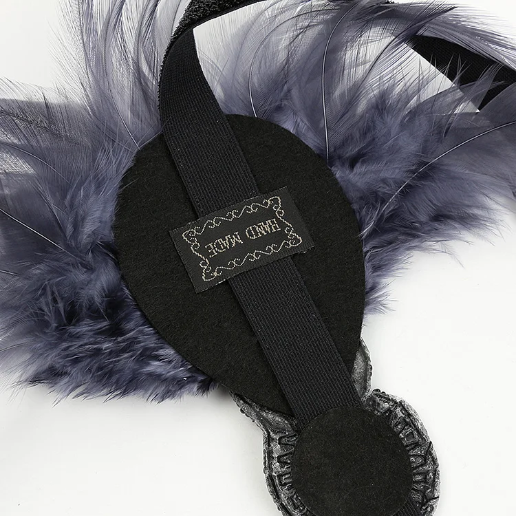 Винтажная повязка на голову с черными и серебряными перьями свадебный головной