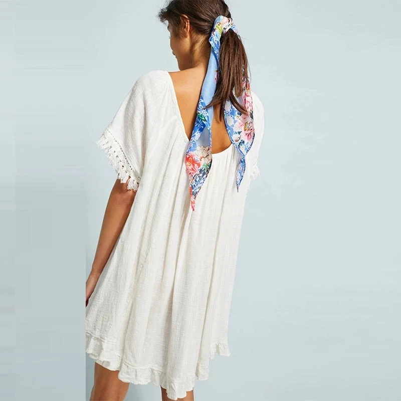 Хлопковый пляжный купальный костюм накидка Пляжное парео женская одежда для