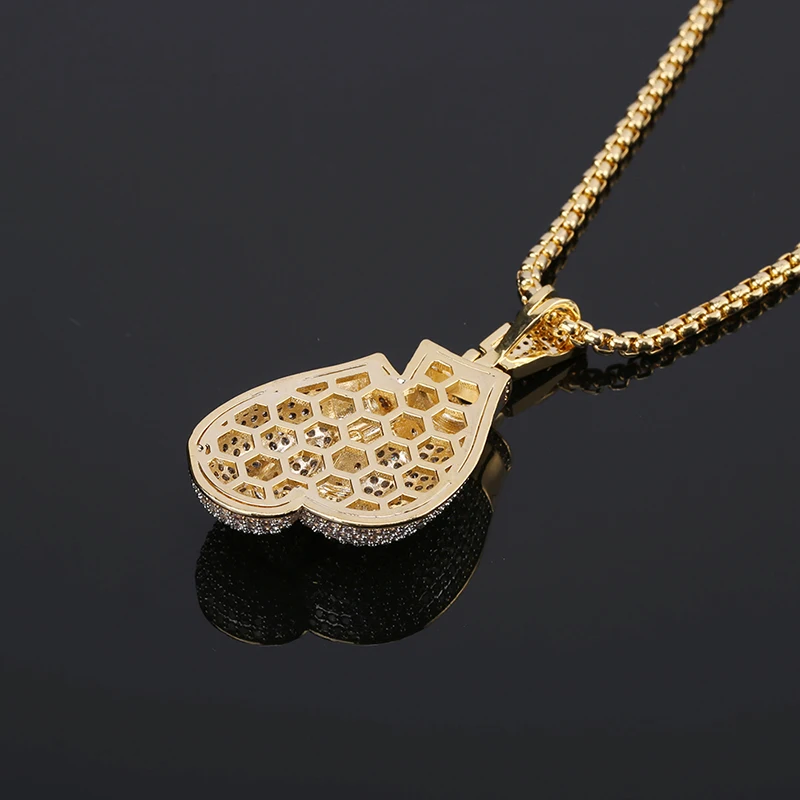 Bling боксерские перчатки кулон ожерелье и подвеска шарм Веревка Цепь золотой цвет Iced кубический циркон мужские хип-хоп ювелирные изделия