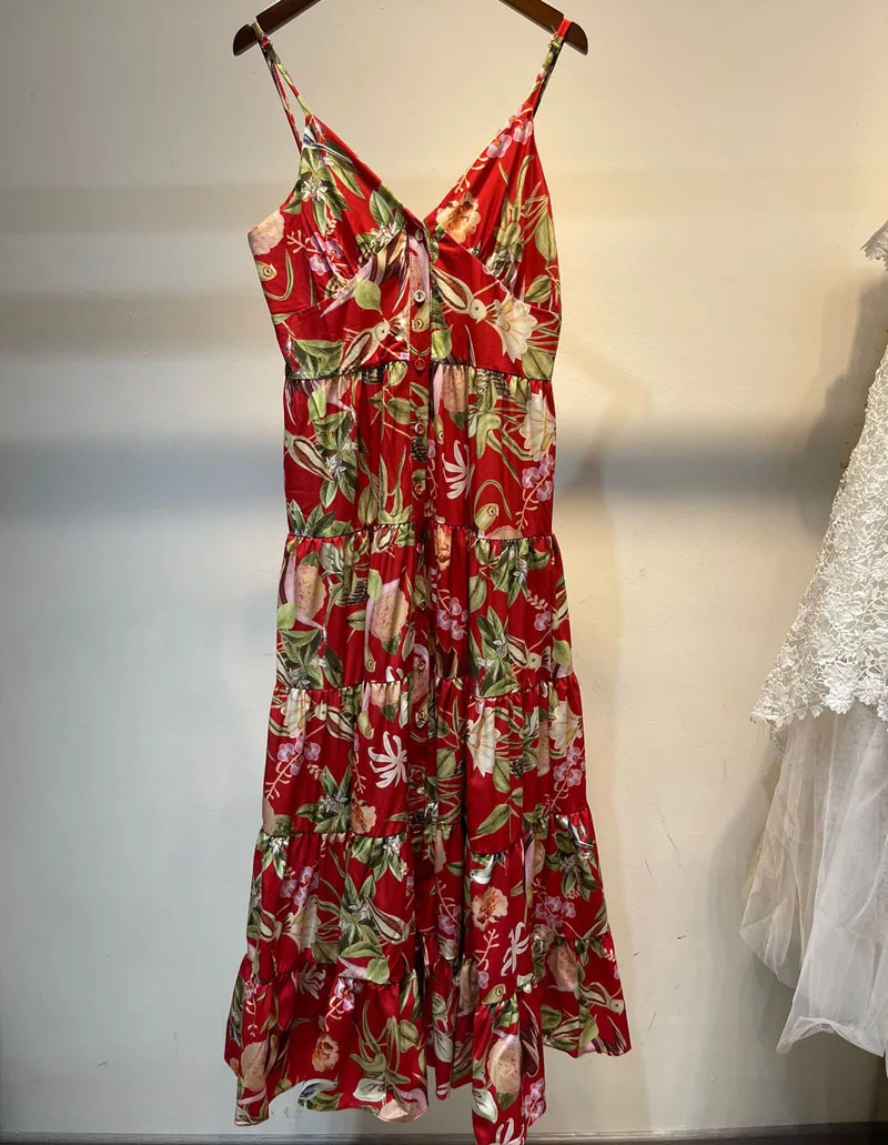 

Женское праздничное пляжное платье макси, элегантное платье на бретелях-спагетти с цветочным принтом, V-образным вырезом и высокой талией, ...