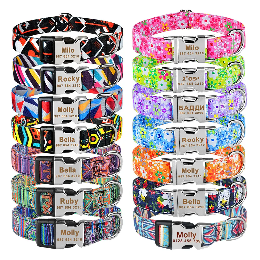 

Custom Free Engraved Name ID Tag Adjustable Nylon Plaid Unisex Dog Collar Personalized Dog Collar Small Large Product Dog Collar