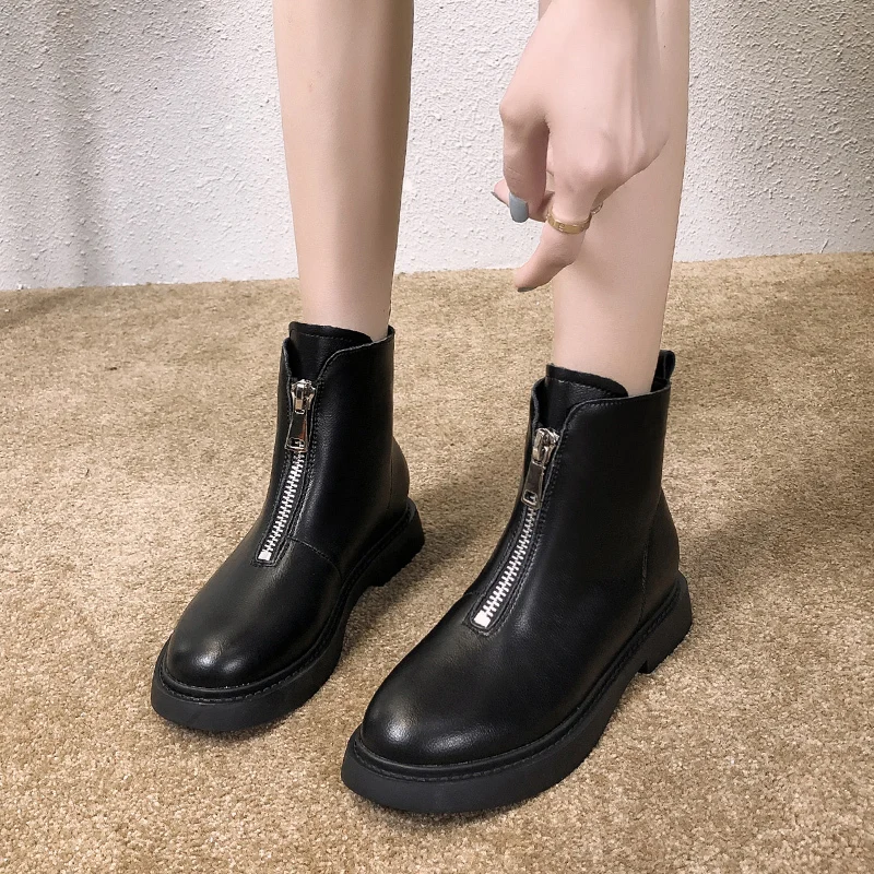 

Ankle Boots for Women Square Toe Fashion Shoes Plush Warm Winter Short Boots Zipper Square Heels Comfortable Lady Shoes