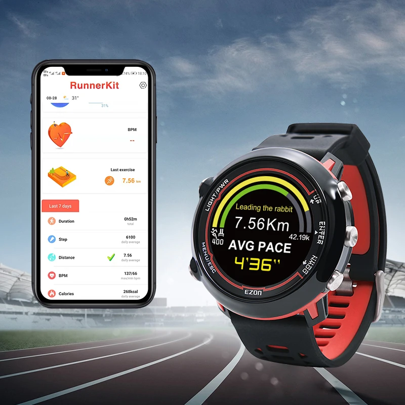Смарт GPS спортивные часы для бега с цветным дисплеем и пульсометром на запястье на открытом воздухе 5ATM водонепроницаемые EZON E2