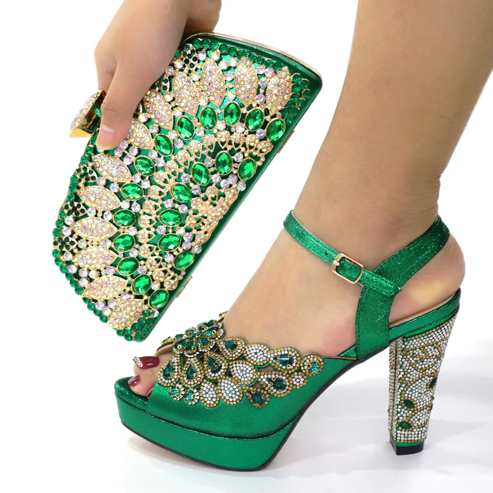 

Doershow красивый зеленый комплект из обуви и сумки в африканском стиле; 2021 в итальянском стиле комплект из обуви и сумки, украшенные Стразы Высокое качество! SLO1-62