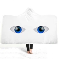 black and white yellow eyes print 3d printed plush hooded blanket for adults kid warm wearable fleece throw blankets