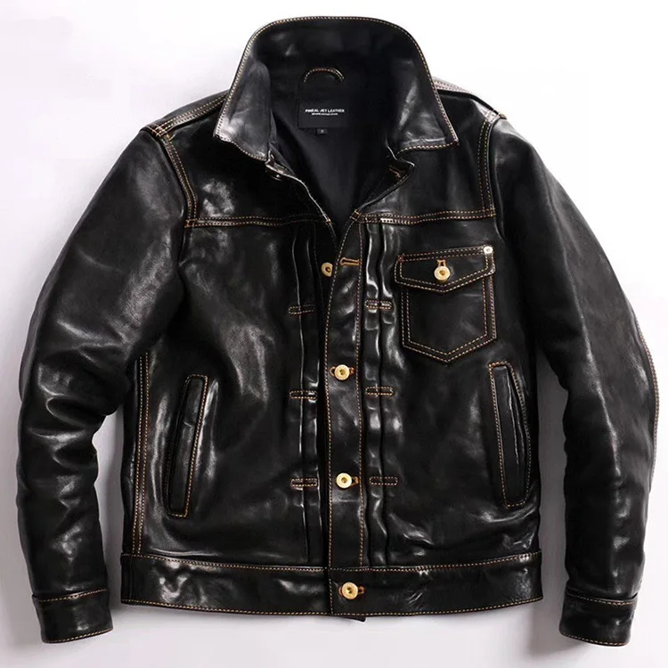 

shipping.2021 batik Washed YR!Free vintage horsehide jacket,casual style leather clothes,506 Man slim genuine leather coat,
