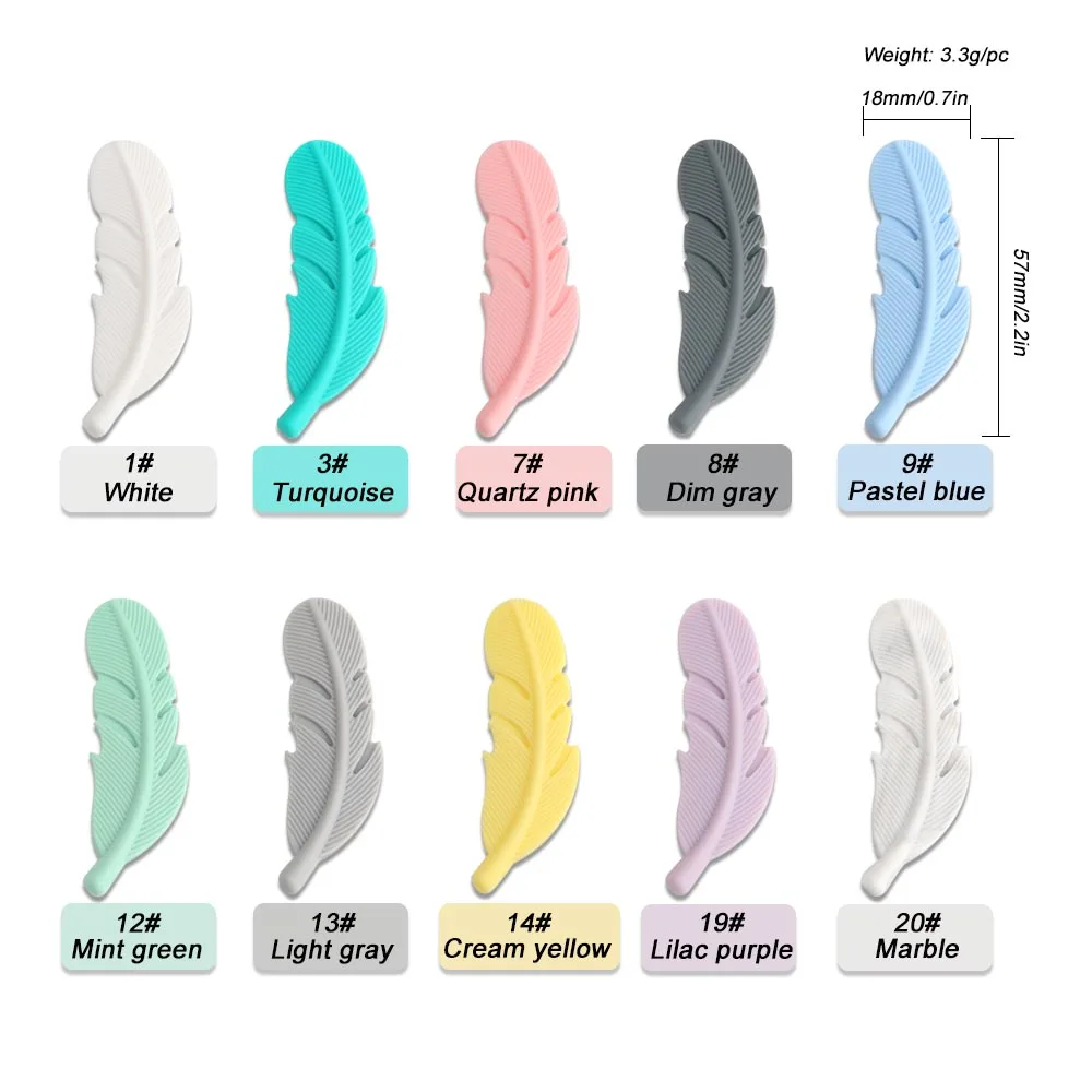 

Kovict 10pcs Feather Food Grade Silicone Teether Beads Chew Necklace Autism Pacifier Chain For Baby DIY Accessories BPA Free