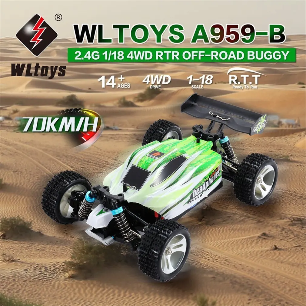 WLtoys A959B 2.4G 1/18 Full Proportional Remote Control 4WD Vehicle 70KM/h High Speed Electric RTR Off-road Buggy RC Car | Игрушки и