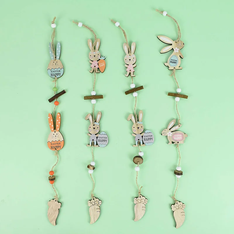 

Happy Easter Rabbit Egg Wooden Hanging Decoration Cute Bunny Carrot Wood Pendant Ornaments DIY Easter Party Home Decor Kids Gift