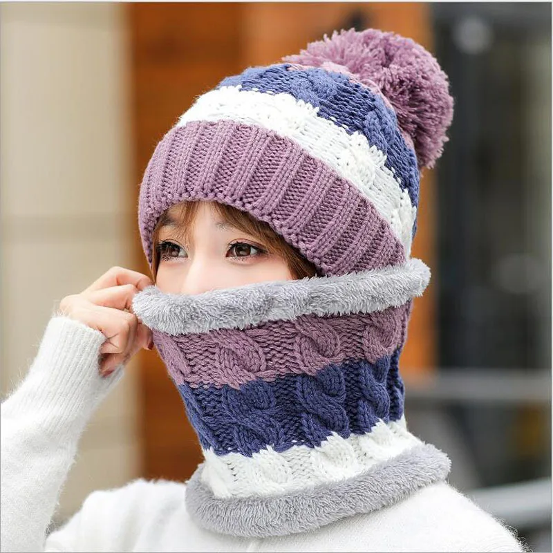 Простая Балаклава женская вязаная шапка шапочки с шарфами Горячая Шея зимние