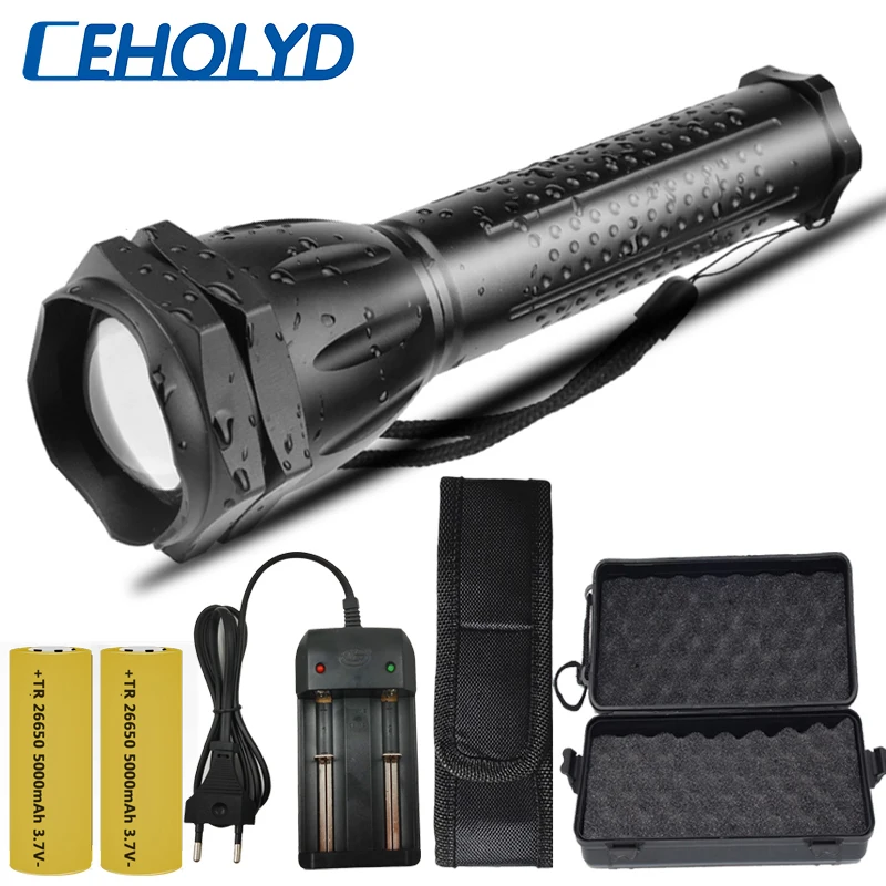 

XHP160 Powerful Tactical Brightest Zoomable LED Flashlight Waterproof 18650 26650 Battery Torch 3200LM 3 Modes Lantern Light