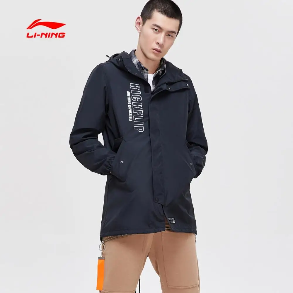 Li Ning мужской тренд Тренч полиэстер обычная посадка ветровка куртка подкладка